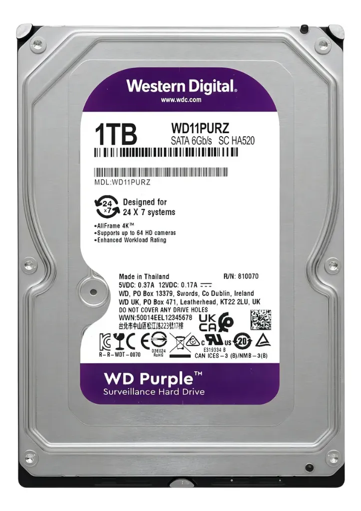 [WD10PURZ] DISCO DURO 1TB CACHE 64MB 3.5" SATA 5400 RPM 6GB/S